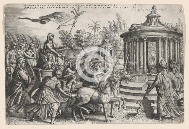 The Triumph of Chastity on Love, from the Triumphs of Petrarch. Creator: Georg Pencz.