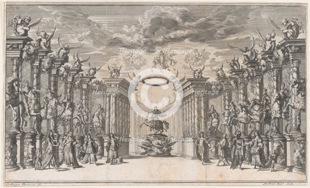 The Triumph of Austria; Leopold I at center, mounted on a reared horse, atop a military tr..., 1668. Creator: Mathäus Küsel.