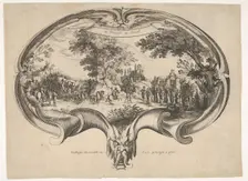 The Triumph of David, from a fan by Jacques Callot. Creators: Charles-Nicolas Cochin, Balthazar Moncornet