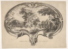 The Triumph of David, from a fan by Jacques Callot. Creators: Charles-Nicolas Cochin, Balthazar Moncornet