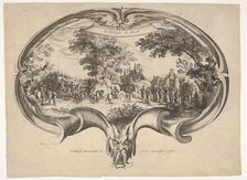 The Triumph of David, from a fan by Jacques Callot. Creators: Charles-Nicolas Cochin, Balthazar Moncornet