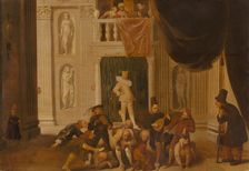 The Triumph of Folly: Brutus Playing the Fool before King Tarquinius. Creator: Pieter Jansz. Quast