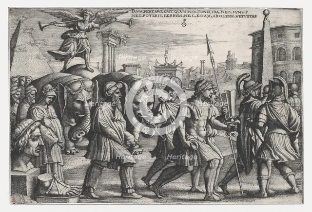 The Triumph of Fame on Chastity, from The Triumphs of Petrarch. Creator: Georg Pencz.