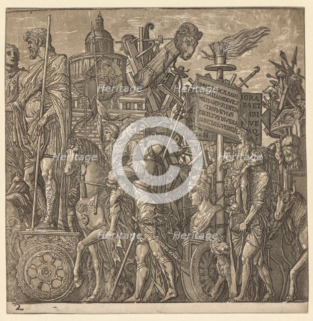 The Triumph of Julius Caesar: Colossal Statues and Siege Equipment, 1593-99. Creator: Andrea Andreani (Italian, about 1558-1610).