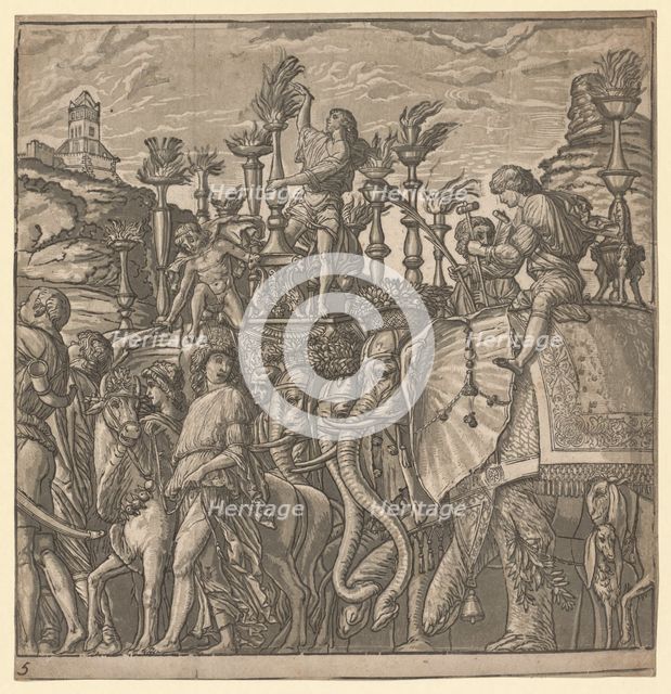 The Triumph of Julius Caesar: Elephants Carrying Torches, 1593-99. Creator: Andrea Andreani (Italian, about 1558-1610).
