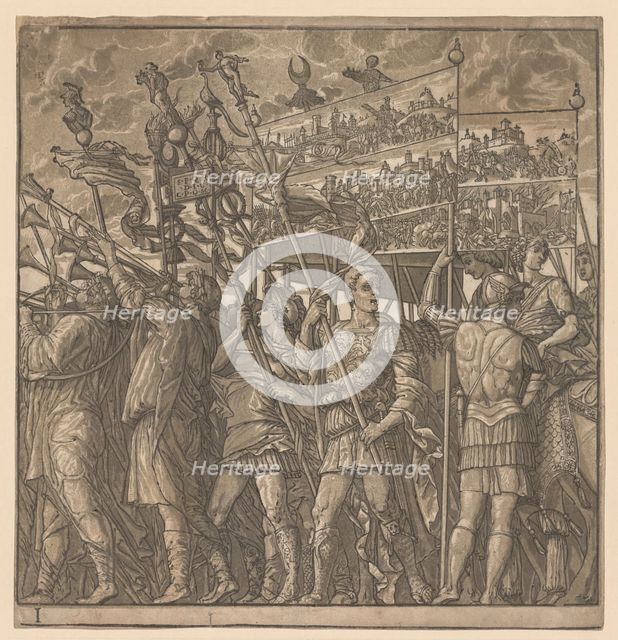The Triumph of Julius Caesar: Soldiers Carrying the Pictures of War, 1593-99. Creator: Andrea Andreani (Italian, about 1558-1610).