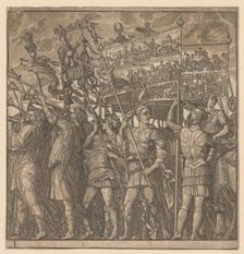 The Triumph of Julius Caesar: Soldiers Carrying the Pictures of War, 1593-99. Creator: Andrea Andreani (Italian, about 1558-1610)