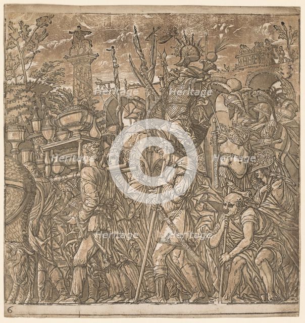 The Triumph of Julius Caesar: Soldiers Carrying Vases and Trophies of War, 1593-99. Creator: Andrea Andreani (Italian, about 1558-1610).