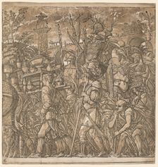 The Triumph of Julius Caesar: Soldiers Carrying Vases and Trophies of War, 1593-99. Creator: Andrea Andreani (Italian, about 1558-1610)
