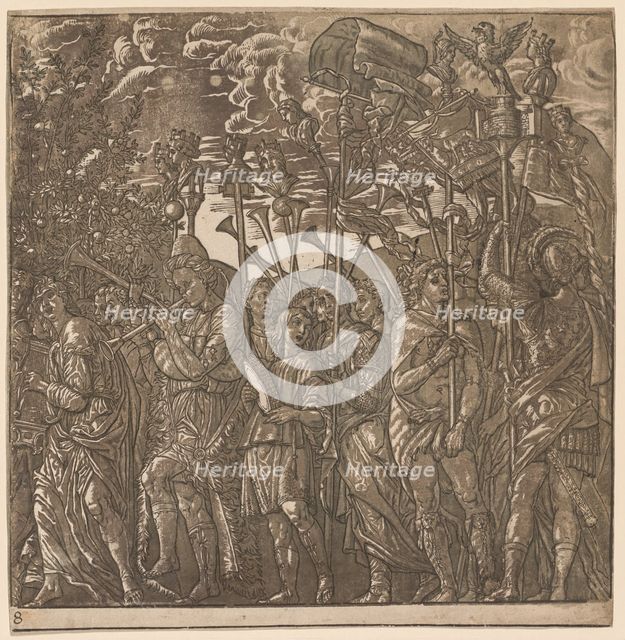 The Triumph of Julius Caesar: Soldiers Carrying Banners and Standards, 1593-99. Creator: Andrea Andreani (Italian, about 1558-1610).
