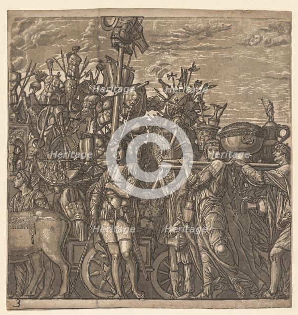 The Triumph of Julius Caesar: Soldiers Marching with Trophies of War, 1593-99. Creator: Andrea Andreani (Italian, about 1558-1610).