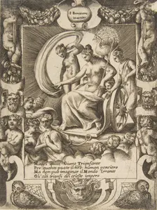 The triumph of Juno who is sat in a carriage, set within a elaborate frame, from the (..., 1531-76. Creator: Giulio Bonasone