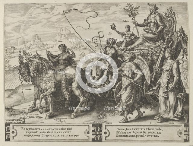 The Triumph of Peace, from The Cycle of the Vicissitudes of Human Affairs, plate 8, 1564. Creator: Cornelis Cort.