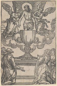 The Triumph of the Eucharist, Christ as the Man of Sorrows supported by two angel..., ca. 1550-1600. Creator: Anon
