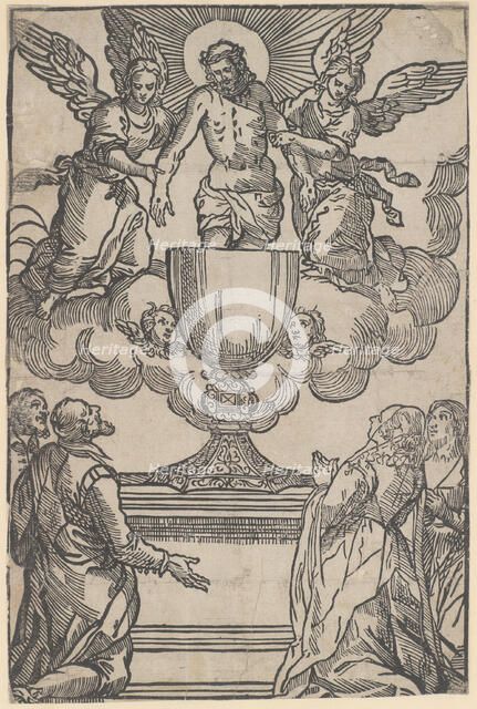 The Triumph of the Eucharist, Christ as the Man of Sorrows supported by two angel..., ca. 1550-1600. Creator: Anon.