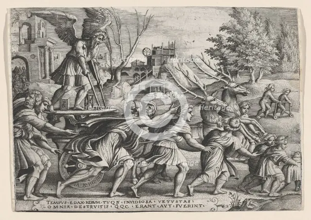 The Triumph of Time on Fame, from The Triumphs of Petrarch. Creator: Georg Pencz.