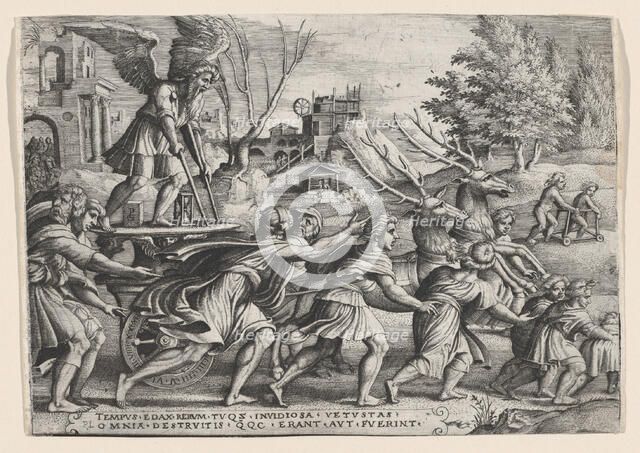 The Triumph of Time on Fame, from The Triumphs of Petrarch. Creator: Georg Pencz.