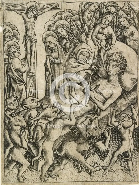 The triumph over all temptation in the hour of death, c15th century. Artist: Master ES.