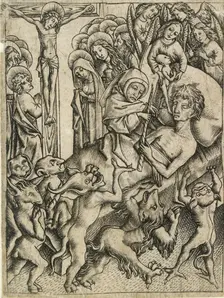 The triumph over all temptation in the hour of death, c15th century. Artist: Master ES