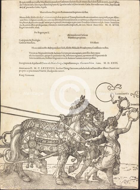 The Triumphal Chariot of Maximilian I (The Great Triumphal Car) [plate 8 of 8], 1523 (Latin ed.). Creator: Albrecht Durer.