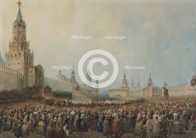 The triumphal entry of the Coronation Procession into Kremlin on August 17, 1856, 1856.