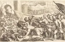 The Troops Forcing the Gate of a Town, c. 1614. Creator: Jacques Callot