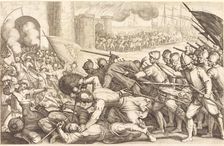 The Troops Forcing the Gate of a Town, c. 1614. Creator: Jacques Callot