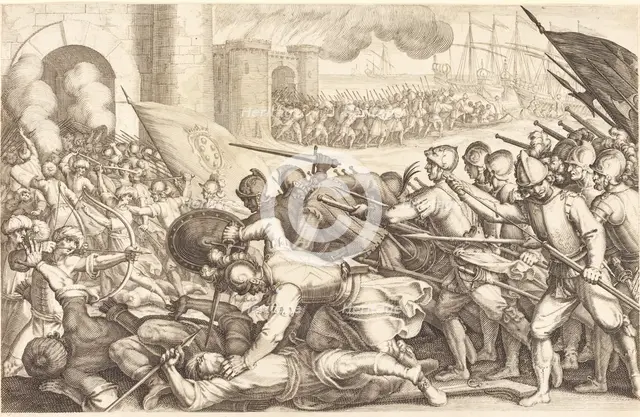 The Troops Forcing the Gate of a Town, c. 1614. Creator: Jacques Callot.