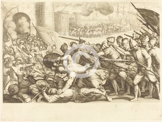 The Troops Forcing the Gate of a Town, c. 1614. Creator: Jacques Callot.