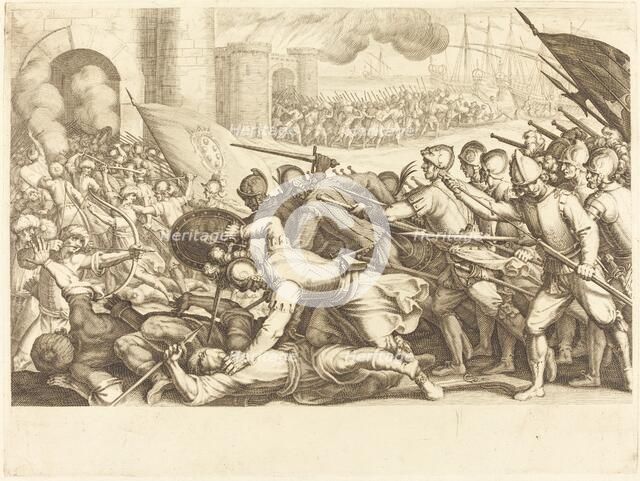 The Troops Forcing the Gate of a Town, c. 1614. Creator: Jacques Callot.