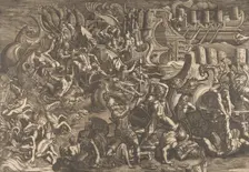 The Trojans repulsing the Greeks, 1538. Creator: Giovanni Battista Scultori