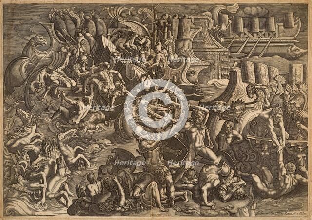 The Trojans repulsing the Greeks. After Giulio Romano, 1538. Creator: Scultori (called Mantovano), Giovanni Battista (1503-1575).