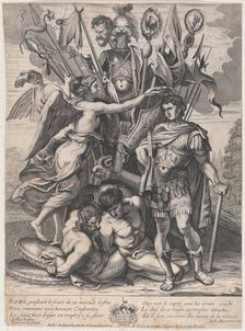 The Trophy of Constantine, with Victory at left crowning the emperor with a laurel,..., ca. 1650-68. Creator: Anon