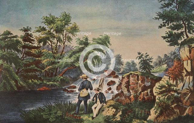 The Trout Stream, Currier & Ives, pub. 1852  (Colour Lithograph)