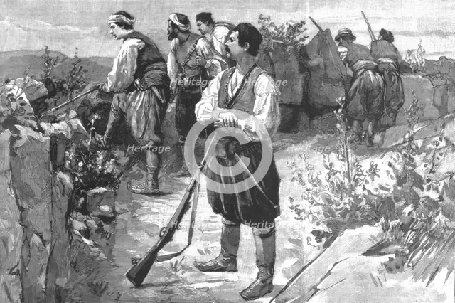 ''The Troubles in Crete--Insurgents in a mountain fastness on the look-out for the Turkish troops',  Creator: Unknown.