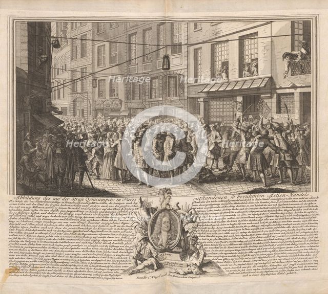 The true picture of the wind-trade on the Rue Quincampoix, Paris, ca 1720.