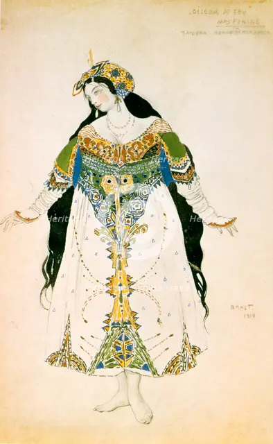 The Tsarevna, costume design for the Ballets Russes production of Stravinsky's The Firebird, 1910. Artist: Leon Bakst