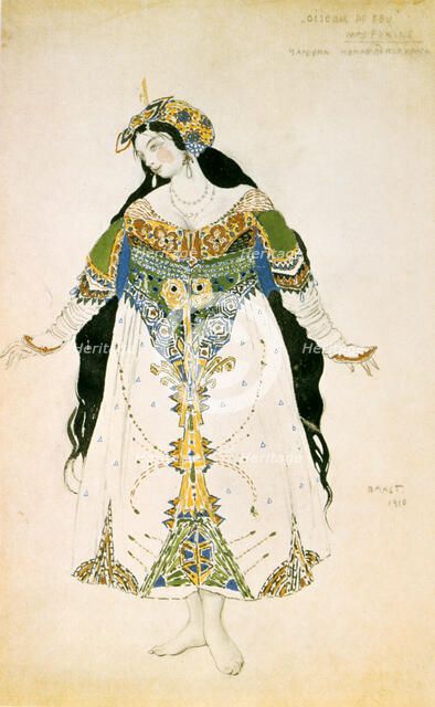 The Tsarevna, costume design for the Ballets Russes production of Stravinsky's The Firebird, 1910. Artist: Leon Bakst