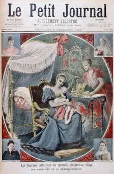 The tsarina nursing the Grand Duchess Olga of Russia, 1895. Artist: Henri Meyer