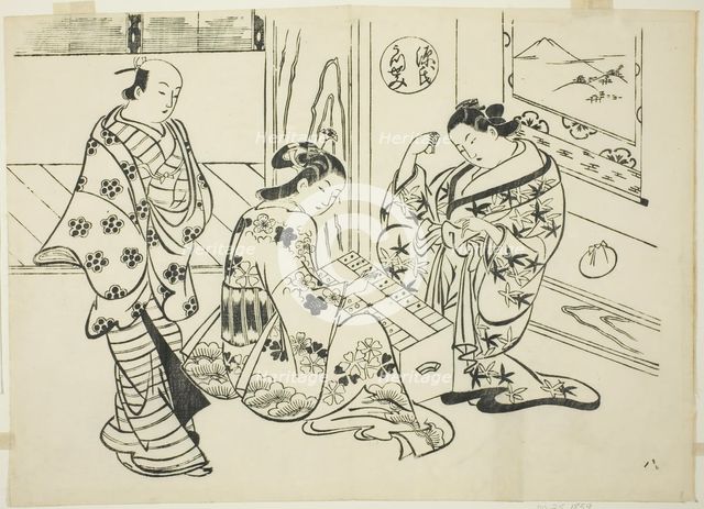 The Utsusemi Chapter from "The Tale of Genji" (Genji Utsusemi), from a series of Genji..., c.1710. Creator: Okumura Masanobu.