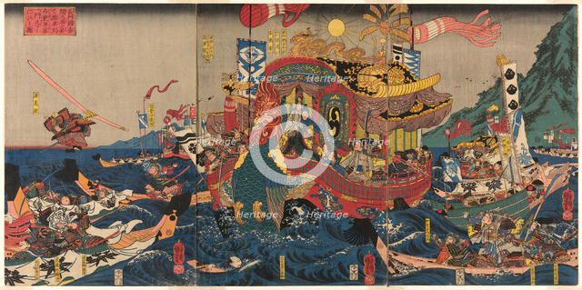 The Utter Defeat of the Taira Clan in the Great Genpei War at Akama Bay in Nagato..., c. 1845. Creator: Utagawa Kuniyoshi.