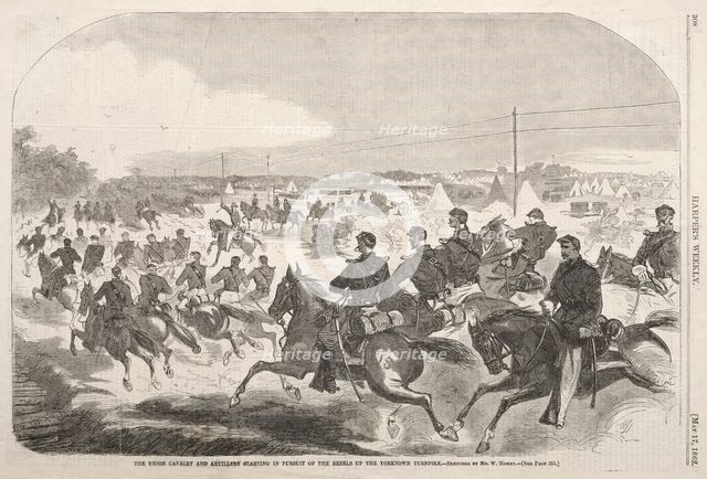 The Union Cavalry and Artillery Starting in Pursuit of the Rebels up the Yorktown Turnpike, 1862. Creator: Winslow Homer (American, 1836-1910).