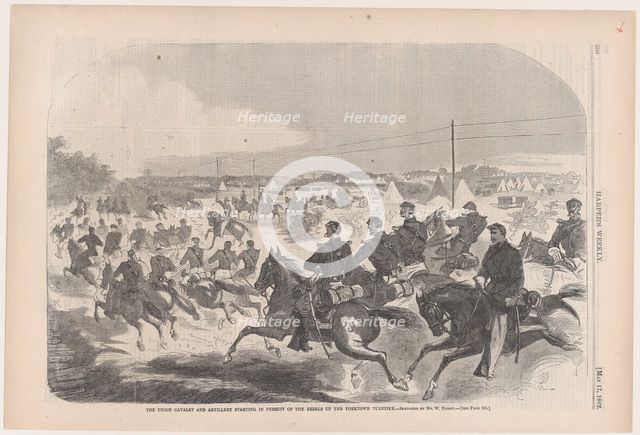 The Union Cavalry and Artillery Starting in Pursuit of the Rebels up the Yorktown ..., May 17, 1862. Creator: Unknown.
