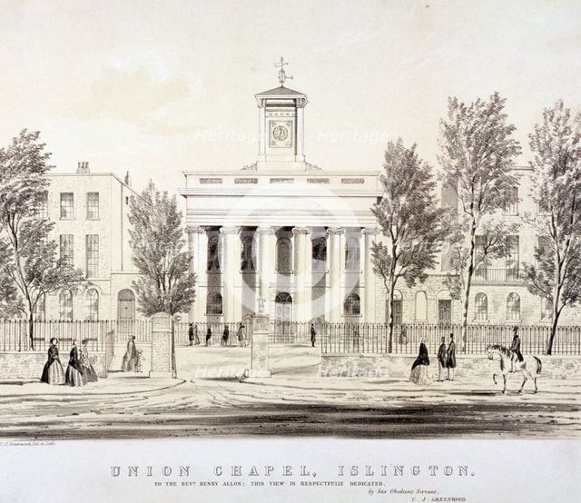 The Union Chapel, Islington, London, c1850. Artist: CJ Greenwood