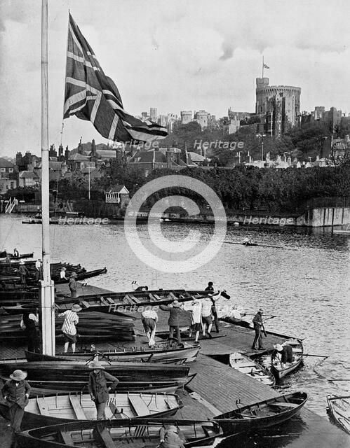 'The Union Jack Flying Half mast at the Eton College Boathouse', Berkshire, 1910. Artist: Unknown