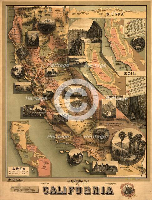 The unique map of California, 1888. Creator: E. McD. Johnstone.
