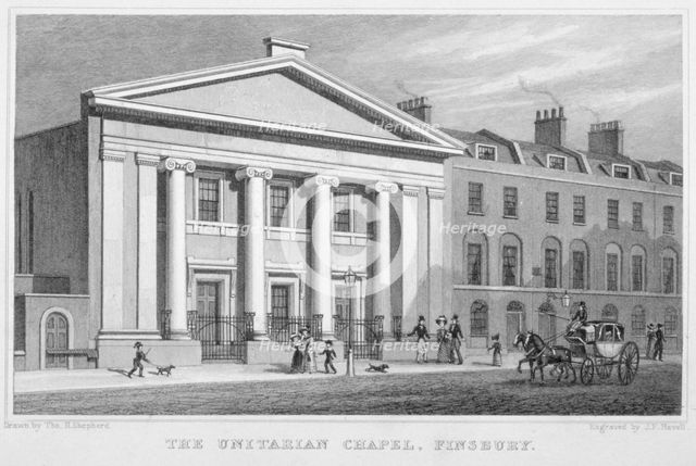 The Unitarian Chapel, South Place, Finsbury, London, 1828. Artist: Frederick James Havell