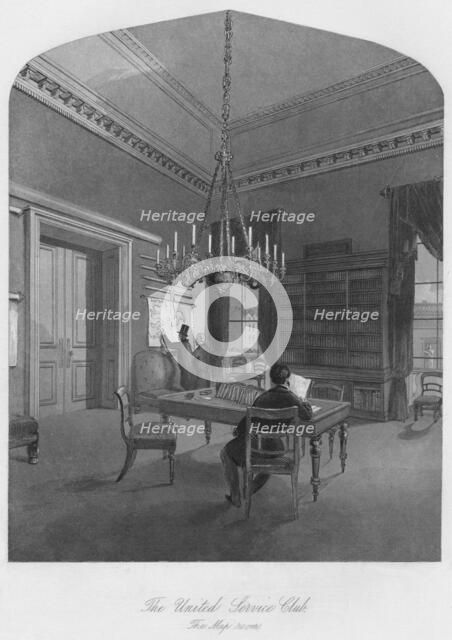 'The United Service Club. The Map room', c1841. Artist: Henry Melville.