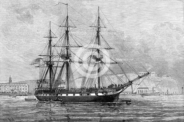 The United States frigate Constellation with relief stores for Irish distress...Cork Harbour, 1880. Creator: Unknown.