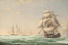 The United States Frigate "President" Engaging the British Squadron, 1815, 1850. Creator: Fitz Hugh Lane